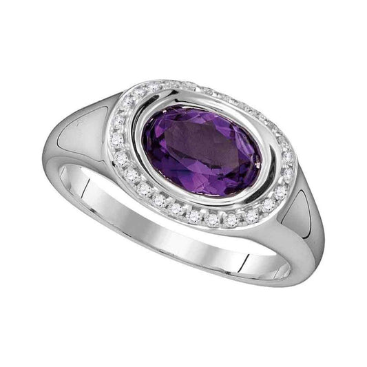 14k White Gold Oval Amethyst Diamond Solitaire Ring 1 Cttw