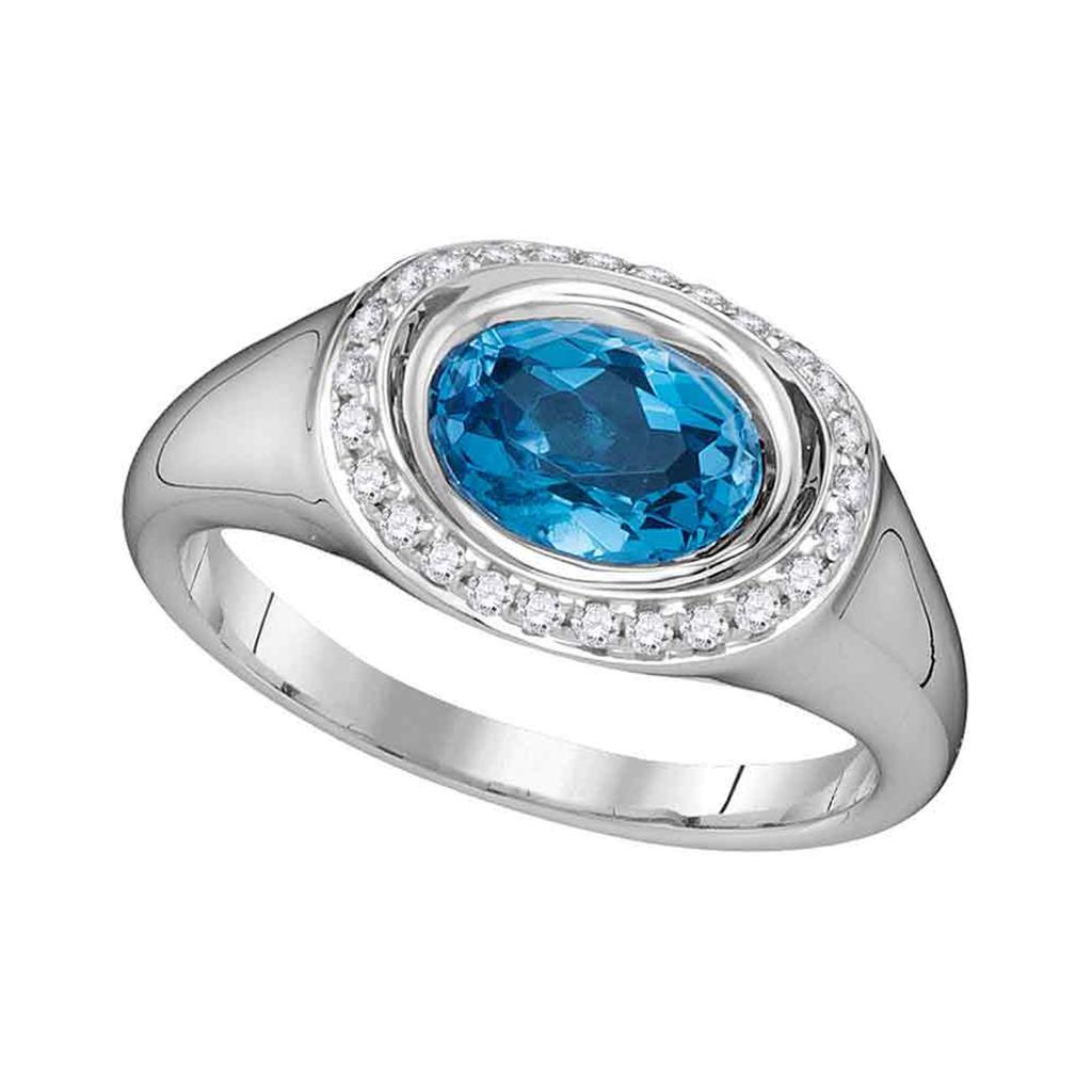 14k White Gold Oval Blue Topaz Solitaire Diamond Accent Ring 1-1/2 Cttw