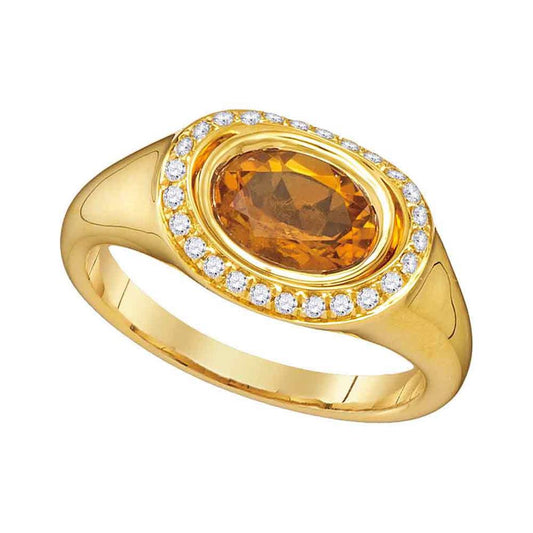 14k Yellow Gold Oval Citrine Diamond Solitaire Ring 1-1/5 Cttw