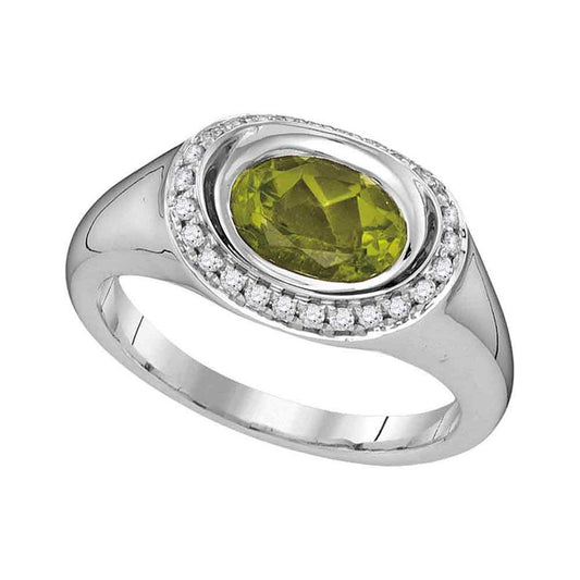 14k White Gold Oval Peridot Solitaire Diamond Accent Ring 1-1/2 Cttw