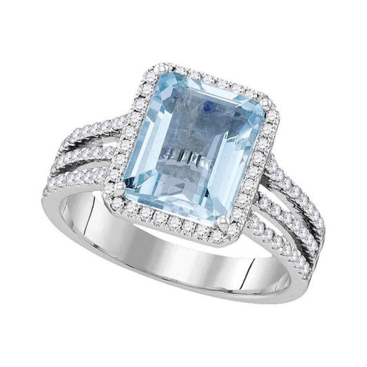 14k White Gold Emerald Aquamarine Diamond Solitaire Ring 3 Cttw