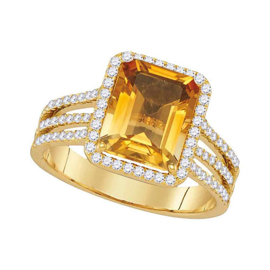 14k Yellow Gold Emerald Citrine Diamond Solitaire Ring 3-1/4 Cttw