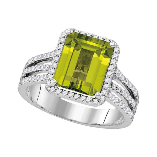 14k White Gold Emerald Peridot Emerald Ring 4 Cttw