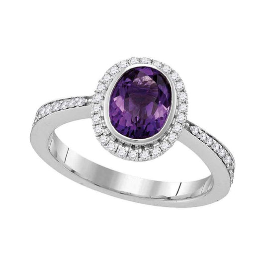 14k White Gold Oval Amethyst Solitaire Ring 1-1/4 Cttw