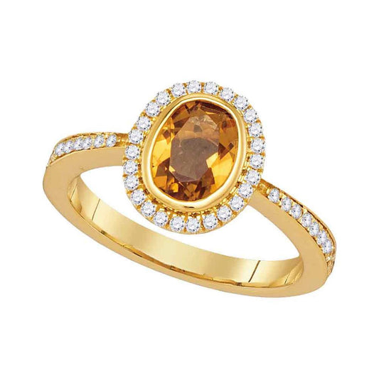 14k Yellow Gold Oval Citrine Diamond Solitaire Ring 1-1/2 Cttw
