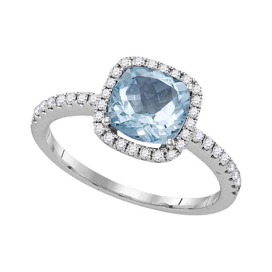 14k White Gold Princess Aquamarine Solitaire Diamond Square Ring 1-1/2 Cttw