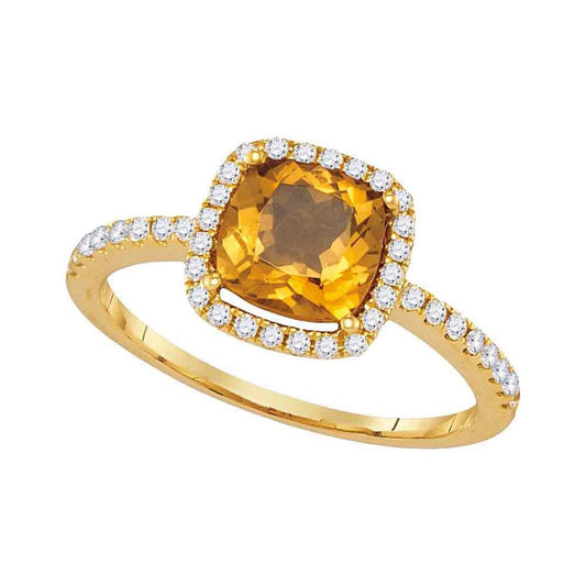 14k Yellow Gold Cushion Citrine Solitaire Diamond Halo Slender Ring 1-1/4 Cttw