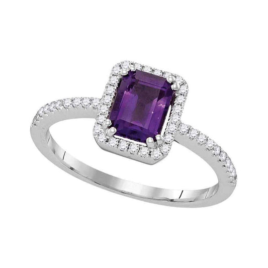 14kt White Gold Emerald Amethyst Solitaire Diamond-accent Ring 1/5 Cttw