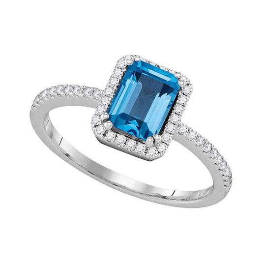 14k White Gold Emerald Blue Topaz Solitaire Diamond Accent Ring 1-3/8 Cttw