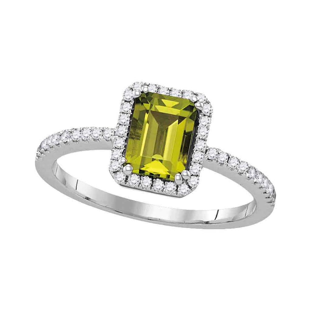 14kt White Gold Emerald Peridot Solitaire Diamond-accent Ring 1-1/3 Cttw