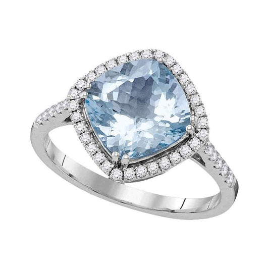 14k White Gold Cushion Aquamarine Diagonal Solitaire Ring 3 Cttw