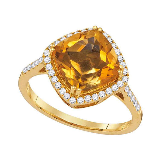 14k Yellow Gold Diagonal Cushion Citrine Solitaire Diamond Ring 2-3/4 Cttw
