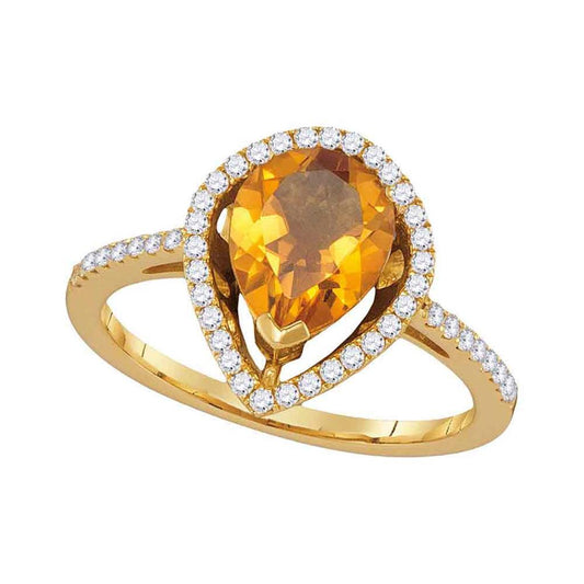 14k Yellow Gold Pear Citrine Diamond Teardrop Solitaire Ring 1-5/8 Cttw