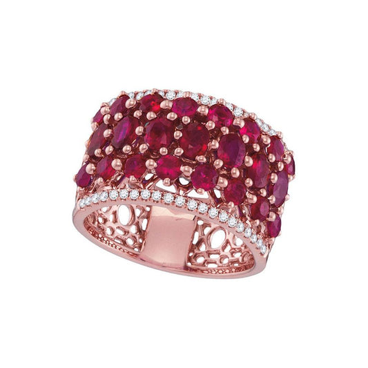 18k Rose Gold Round Ruby Diamond Pave Band Ring 3-1/5 Cttw