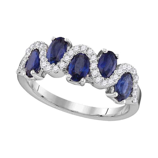 18kt White Gold Oval Blue Sapphire Diamond Band Ring 1-7/8 Cttw