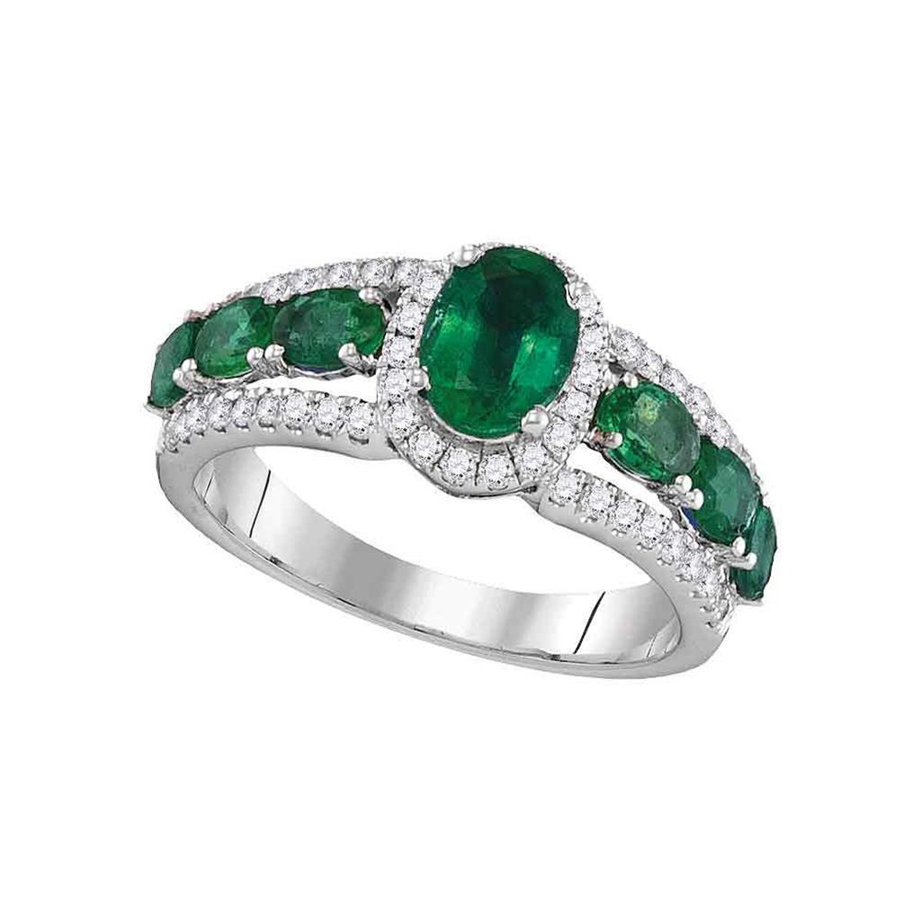 18k White Gold Oval Emerald Diamond Solitaire Ring 1-3/8 Cttw