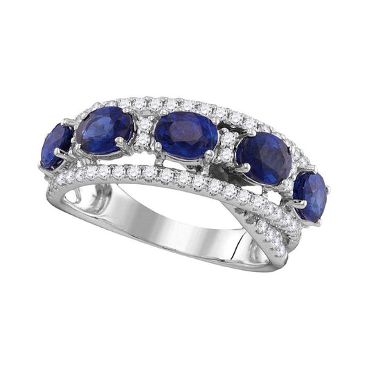 18kt White Gold Round Blue Sapphire Diamond Fashion Band Ring 2-7/8 Cttw