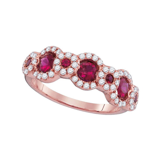 18k Rose Gold Round Ruby 3-Stone Anniversary Ring 1 Cttw