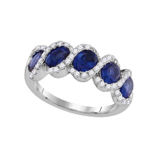 18kt White Gold Round Blue Sapphire Diamond Fashion Band Ring 2-1/2 Cttw