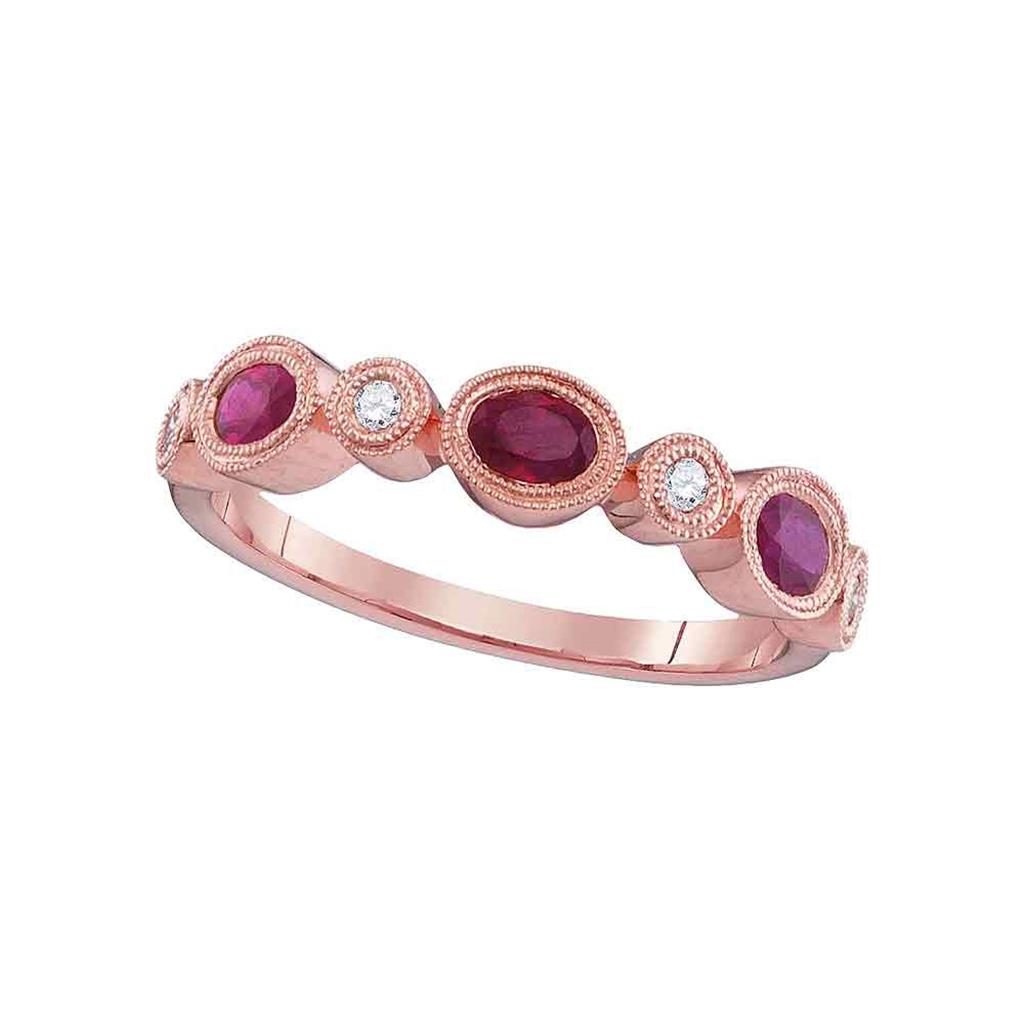 18k Rose Gold Oval Ruby Diamond Alternating Band Ring 7/8 Cttw