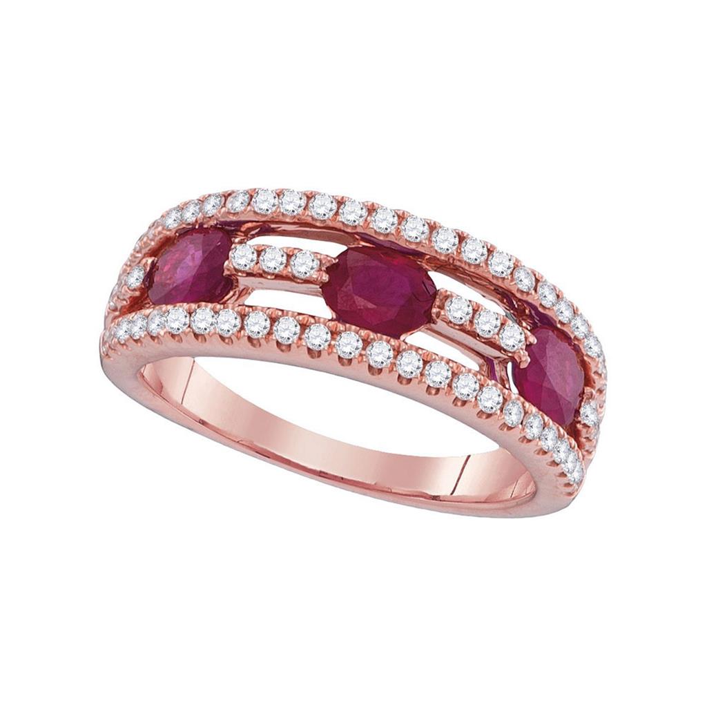 18k Rose Gold Oval Ruby 3-stone Anniversary Ring 1-5/8 Cttw