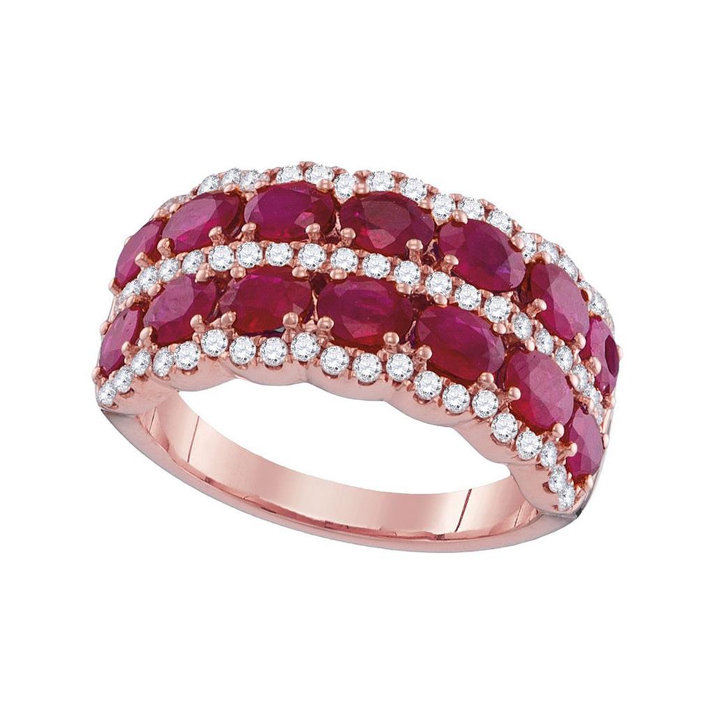 18k Rose Gold Oval Ruby Diamond Row Band Ring 3-7/8 Cttw