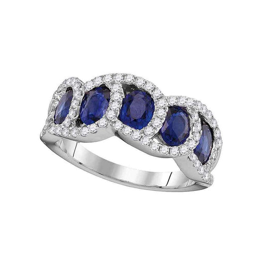 18k White Gold Oval Blue Sapphire Diamond Band Ring 2-3/8 Cttw