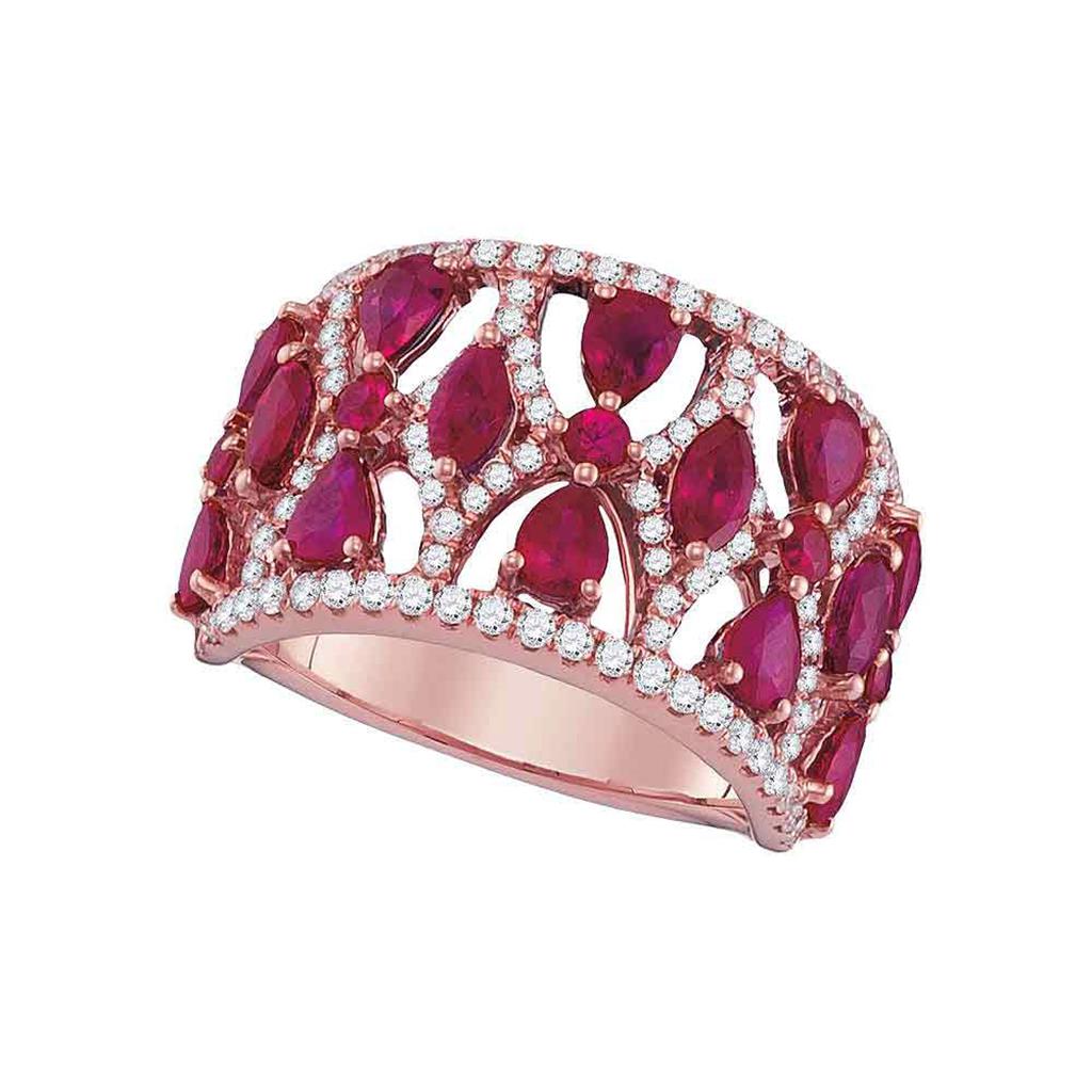18k Rose Gold Pear Ruby Diamond Fashion Ring 3-1/2 Cttw