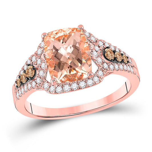 14k Rose Gold Cushion Morganite Diamond Solitaire Ring 1/2 Cttw