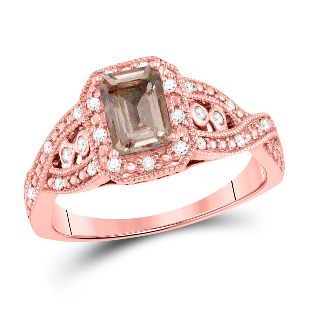 10k Rose Gold Emerald Morganite Solitaire Bridal Engagement Ring 1-1/5 Cttw