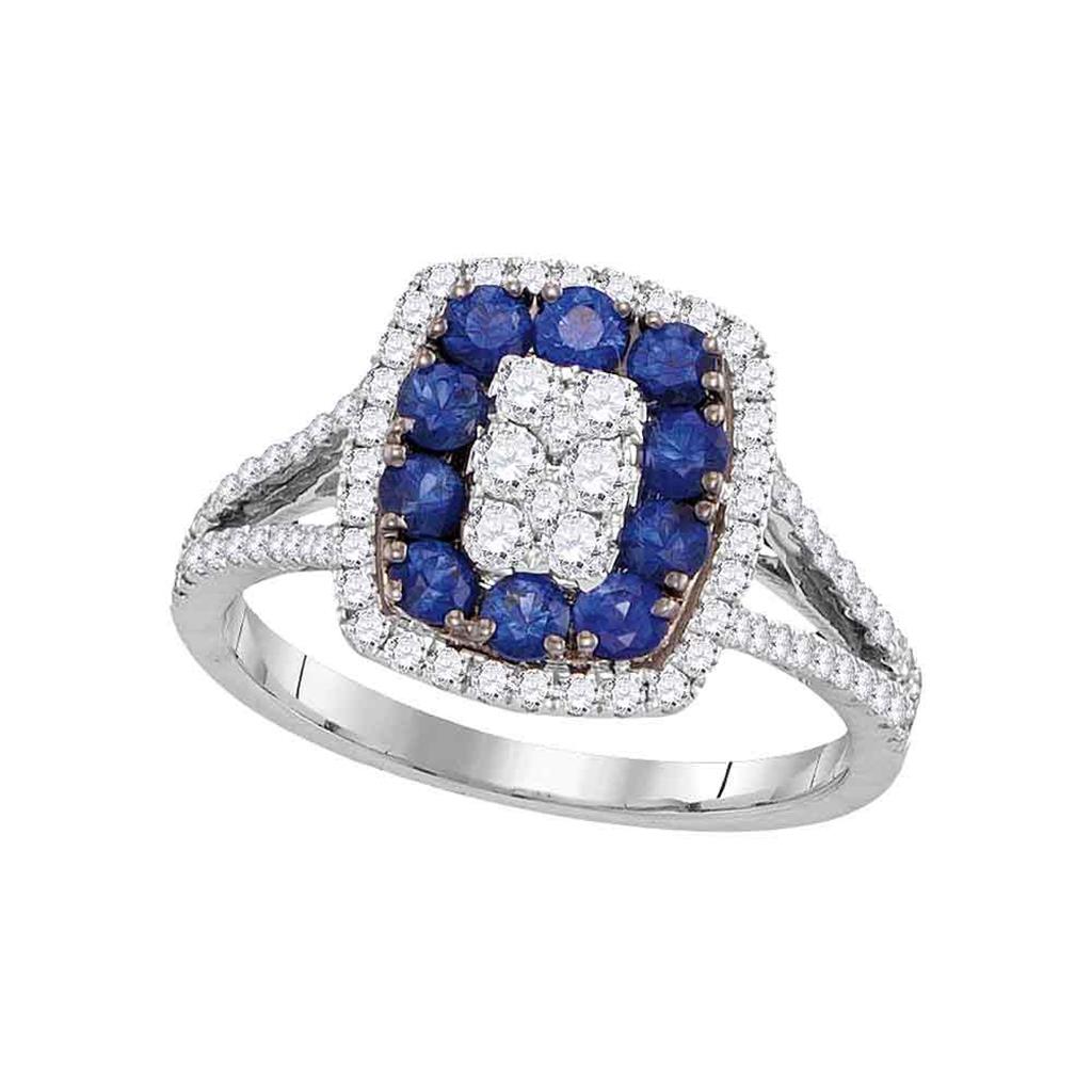18k White Gold Round Blue Sapphire Diamond Cluster Ring 1 Cttw