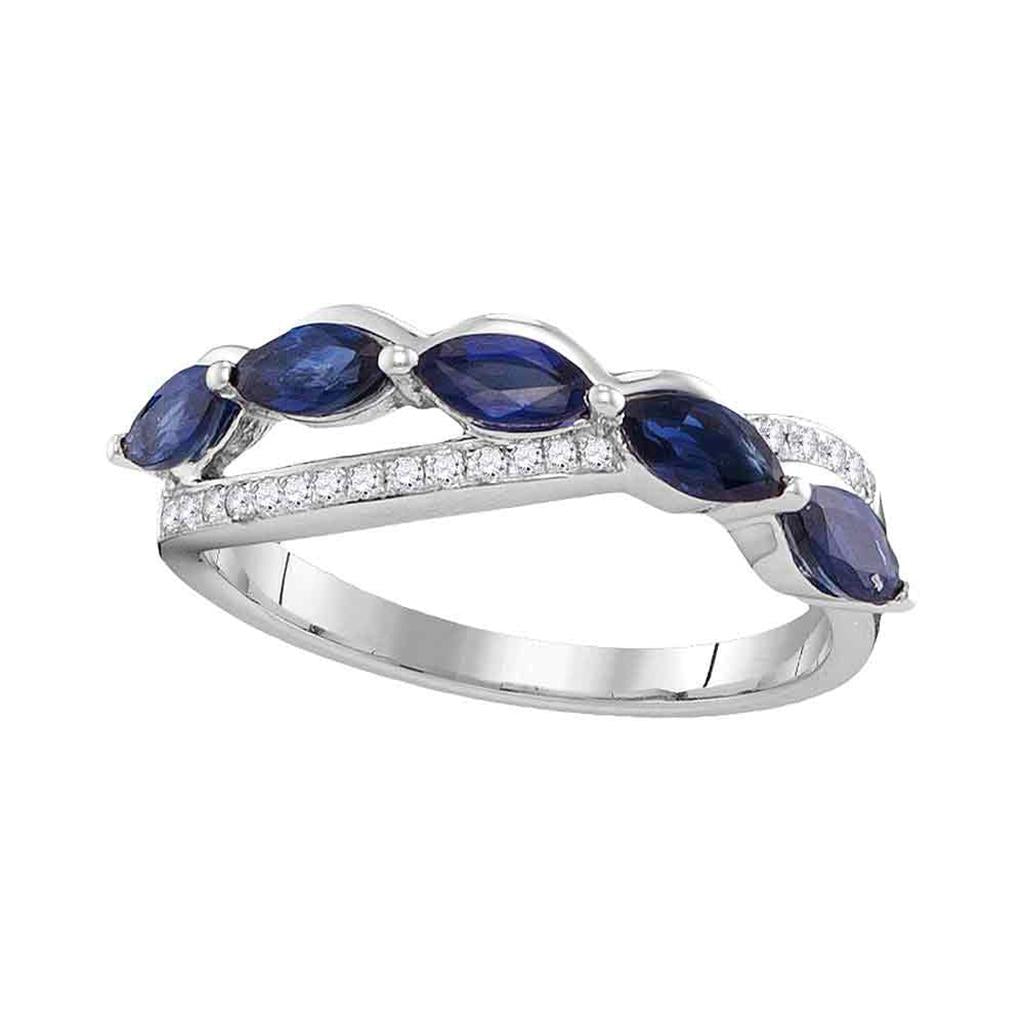 14k White Gold Marquise Blue Sapphire Diamond Band Ring 1 Cttw