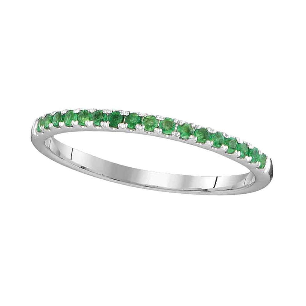 14k White Gold Round Natural Emerald Single Row Band Ring 1/6 Cttw