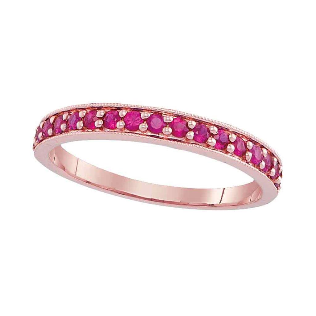 14k Rose Gold Round Ruby Single Row Band Ring 1/2 Cttw