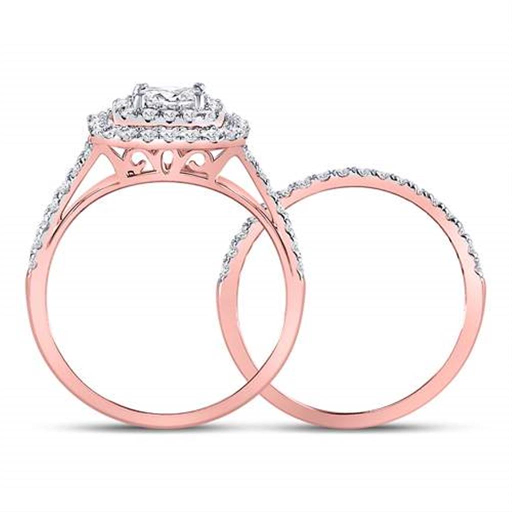 14k Rose Gold Princess Diamond Bridal Wedding Ring Set 1-1/2 Cttw (Certified)