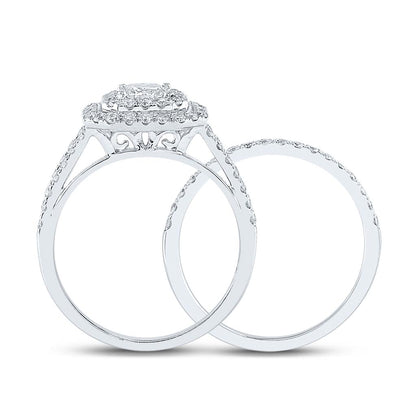14k White Gold Princess Diamond Bridal Wedding Ring Set 1-1/2 Cttw (Certified)