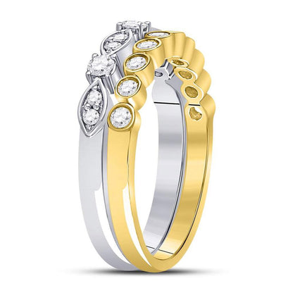 10k Two-tone Gold Round Diamond 2-piece Stackable Band Ring 1/2 Cttw