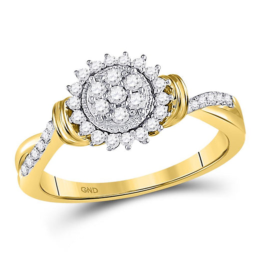 10k Yellow Gold Round Diamond Circle Flower Cluster Ring 1/3 Cttw