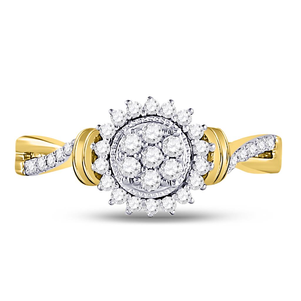 10k Yellow Gold Round Diamond Circle Flower Cluster Ring 1/3 Cttw