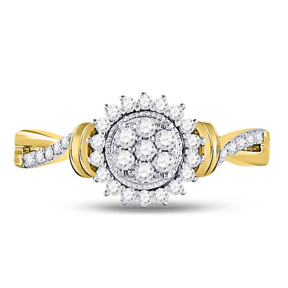 10k Yellow Gold Round Diamond Circle Flower Cluster Ring 1/3 Cttw