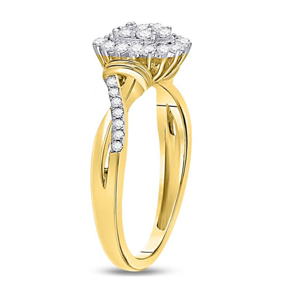 10k Yellow Gold Round Diamond Circle Flower Cluster Ring 1/3 Cttw