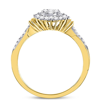 10k Yellow Gold Round Diamond Circle Flower Cluster Ring 1/3 Cttw
