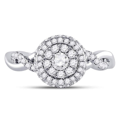 14k White Gold Round Diamond Cluster Bridal Engagement Ring 3/4 Cttw