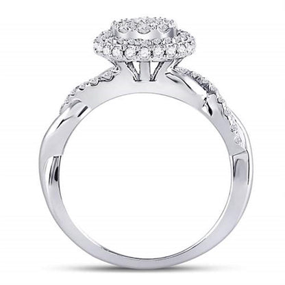 14k White Gold Round Diamond Cluster Bridal Engagement Ring 3/4 Cttw