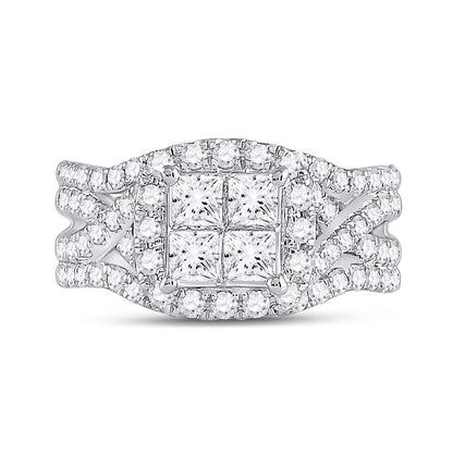 14k White Gold Princess Diamond Cluster Bridal Engagement Ring 2 Cttw