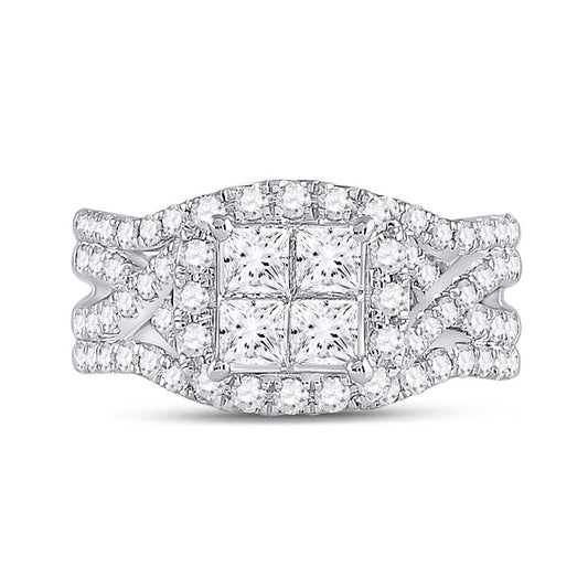 14k White Gold Princess Diamond Cluster Bridal Engagement Ring 2 Cttw