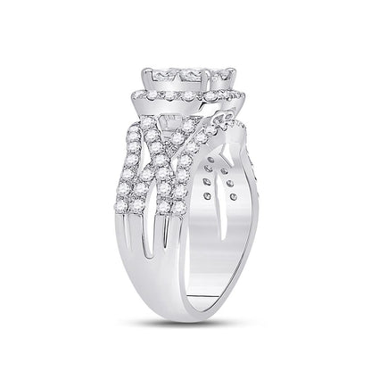14k White Gold Princess Diamond Cluster Bridal Engagement Ring 2 Cttw