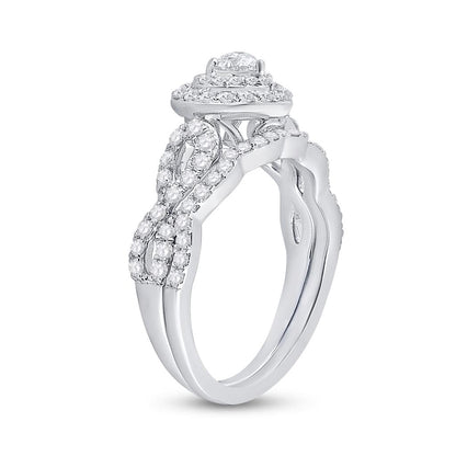 14k White Gold Heart Diamond Bridal Wedding Ring Set 1 Cttw