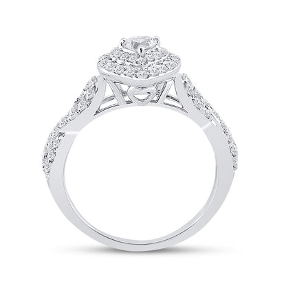 14k White Gold Heart Diamond Bridal Wedding Ring Set 1 Cttw