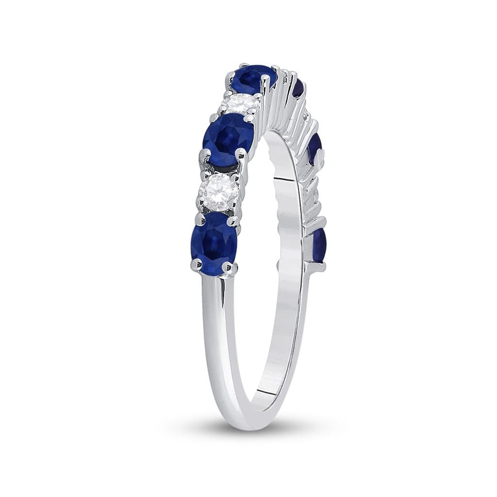 14k White Gold Oval Blue Sapphire Diamond Alternating Band Ring 1-1/2 Cttw